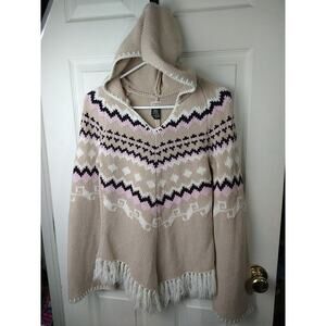 Arizona Jean Company Woman L Hooded Sweater Poncho Long Sleeve Tassel Edged